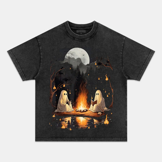 COMFORT COLORS CAMPING HALLOWEEN GHOST READING BOOK SWEATSHIRT