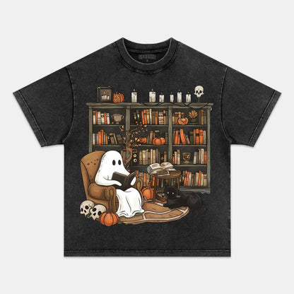 Retro Ghost Reading Books Png T-Shirt